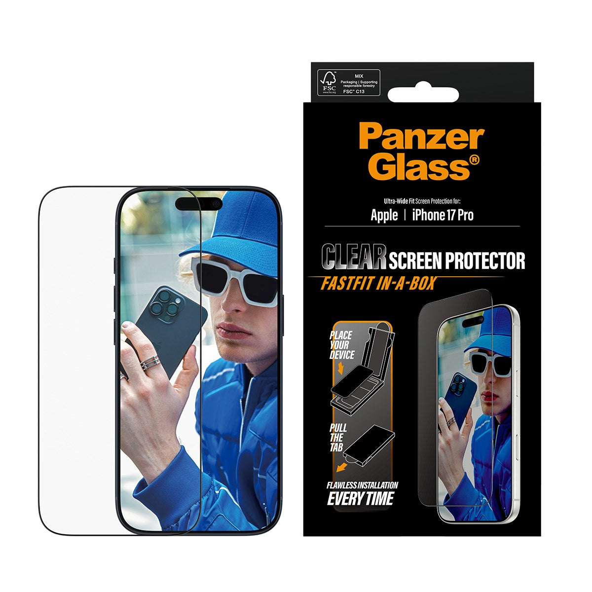 PanzerGlass® Screen Protector w. Black Frame iPhone 17 Pro | Ultra-Wide Fit w. FASTFIT IN-A-BOX